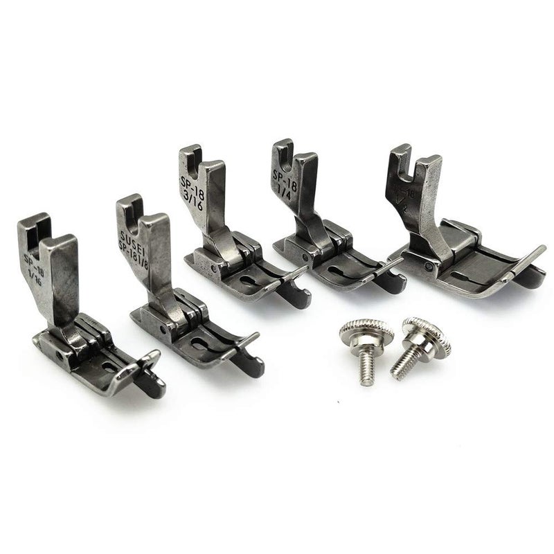 YEQIN 5Size/Set Industrial Sewing Machine Hinged Presser Foot with Right Guide #SP-18 1/16"+1/8"+3/16"+1/4"+1/2" with 2 Screws for Brother Juki Singer Single Needle Sewing Machine - Image 1